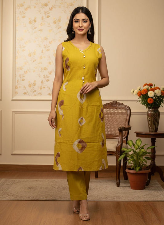 Mustard Yellow Tie-Dye or Shibori Print Kurta