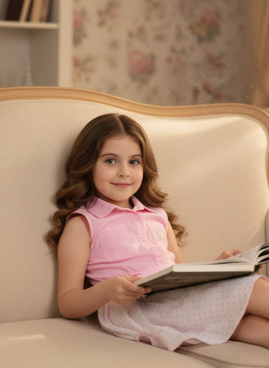 Girls Pink Polka Dot Skirt Set