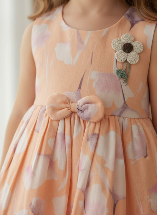 Girls' Peach Watercolour Ruffle Dress