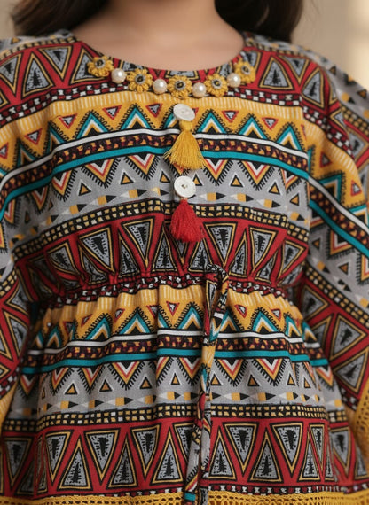 Tribal Geo-Print Kaftan Dress