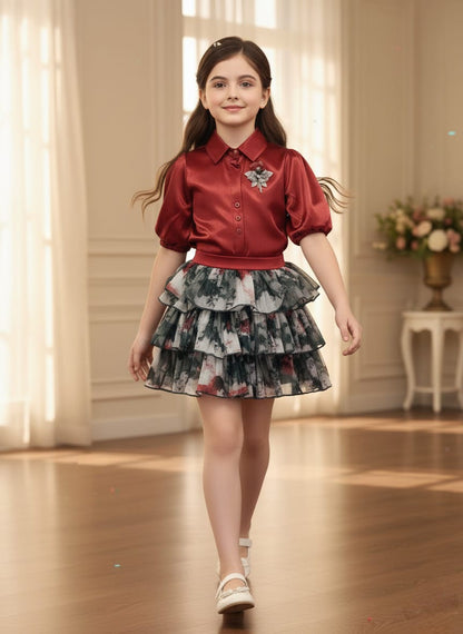 The Red Blouse and Floral Skirt Set