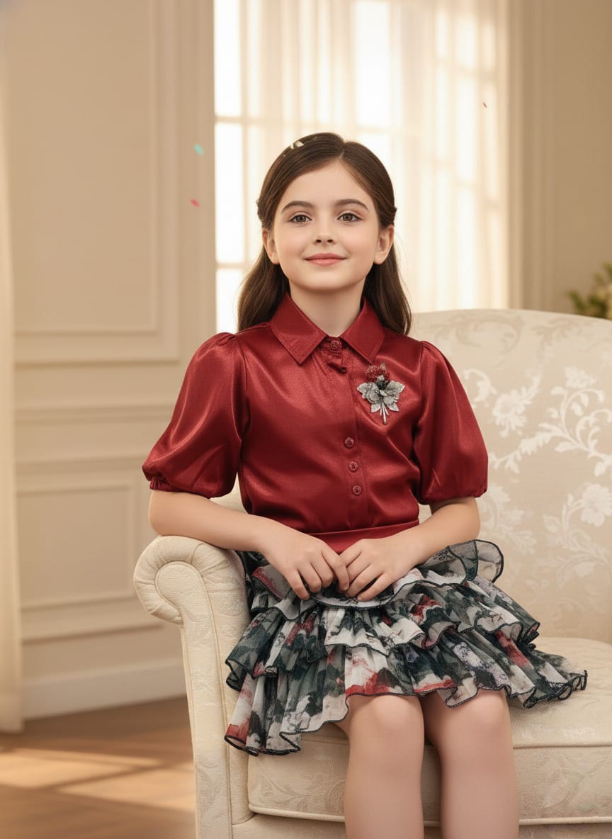 The Red Blouse and Floral Skirt Set