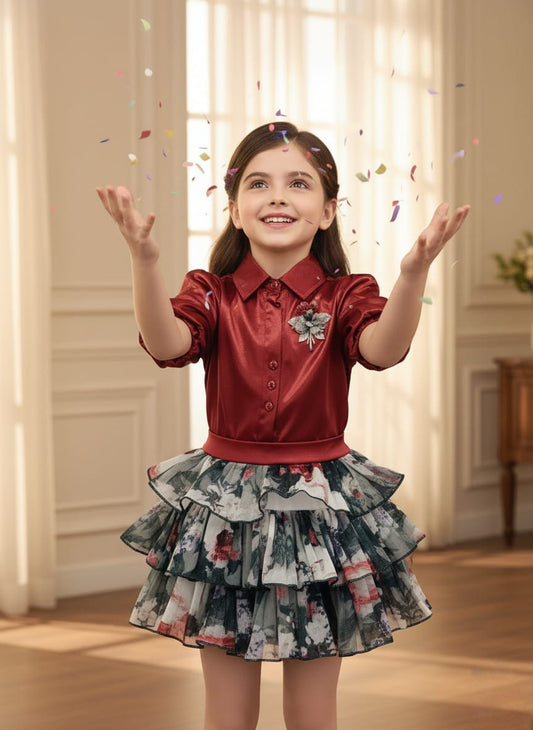 The Red Blouse and Floral Skirt Set