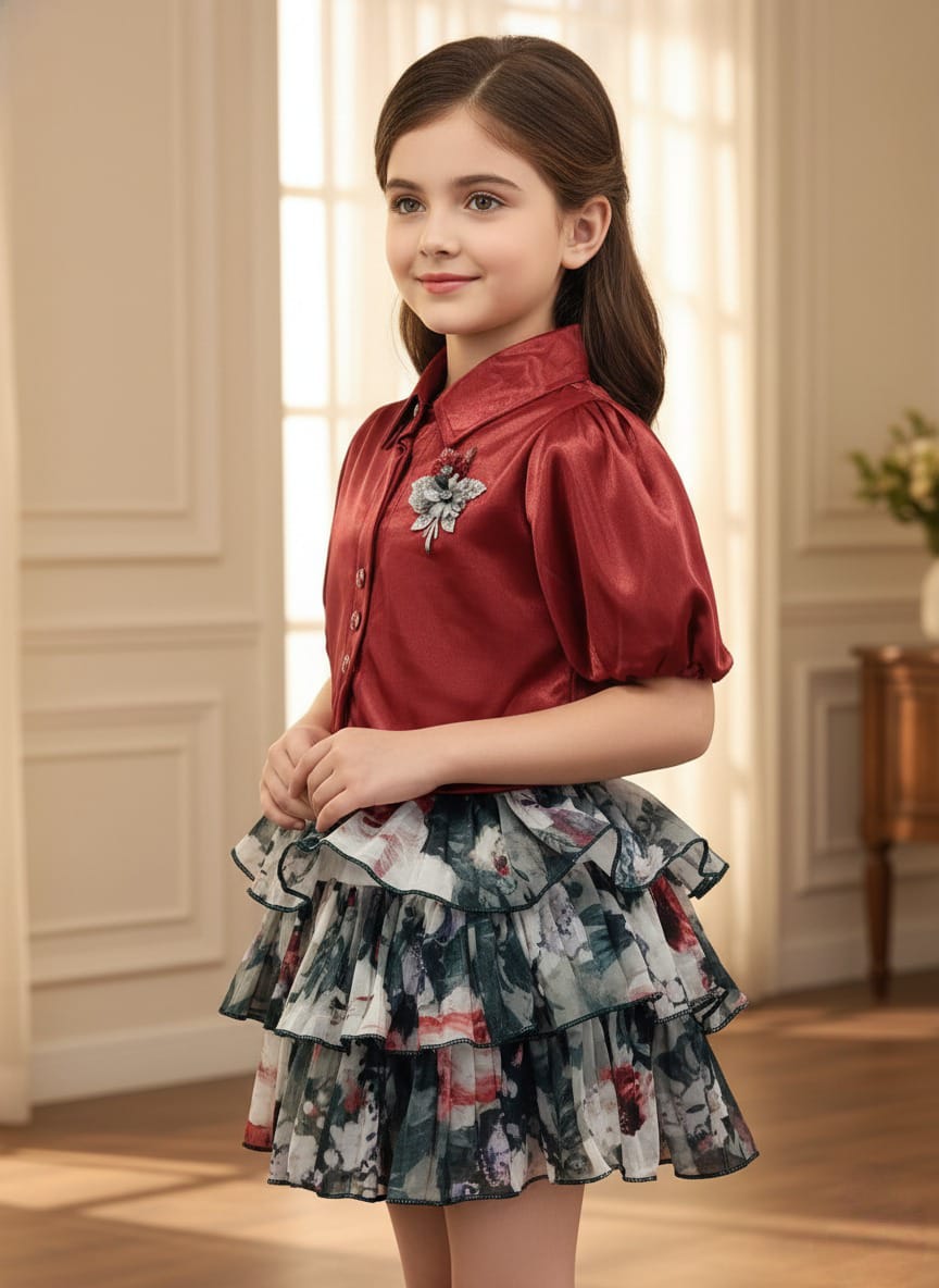 The Red Blouse and Floral Skirt Set