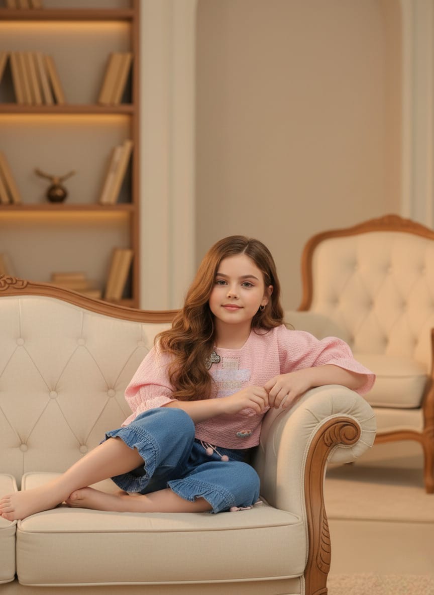 Puff-Sleeve Popcorn Top & Ruffled Capri Set