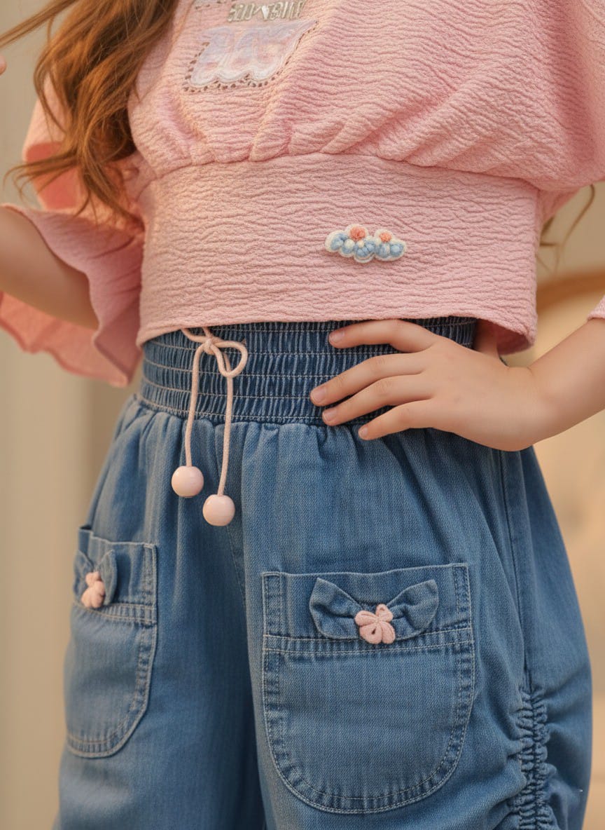 Puff-Sleeve Popcorn Top & Ruffled Capri Set