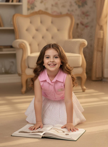 Girls Pink Polka Dot Skirt Set