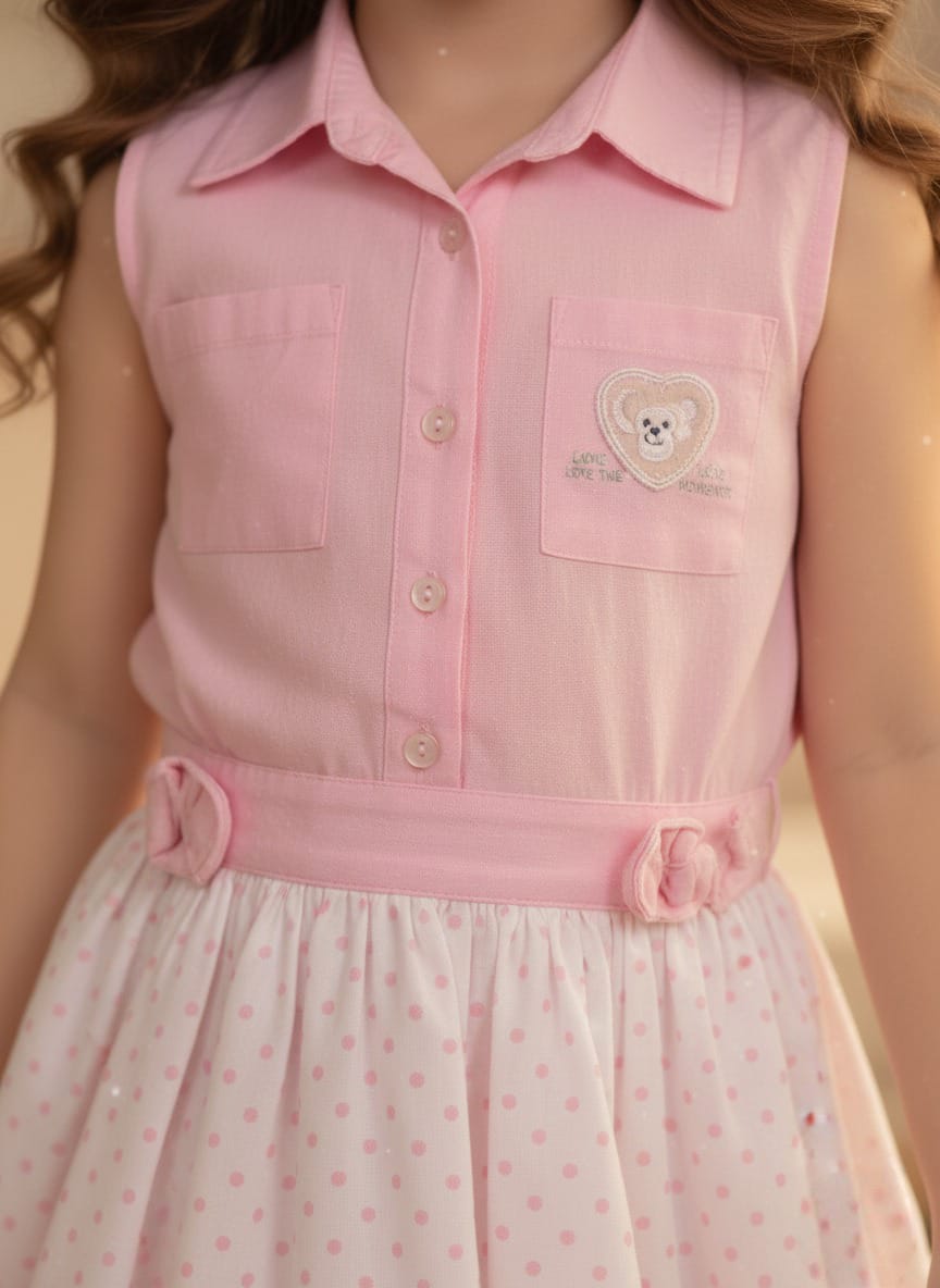 Girls Pink Polka Dot Skirt Set