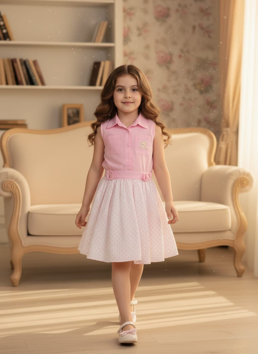 Girls Pink Polka Dot Skirt Set