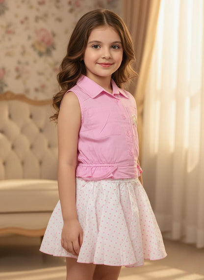 Girls Pink Polka Dot Skirt Set