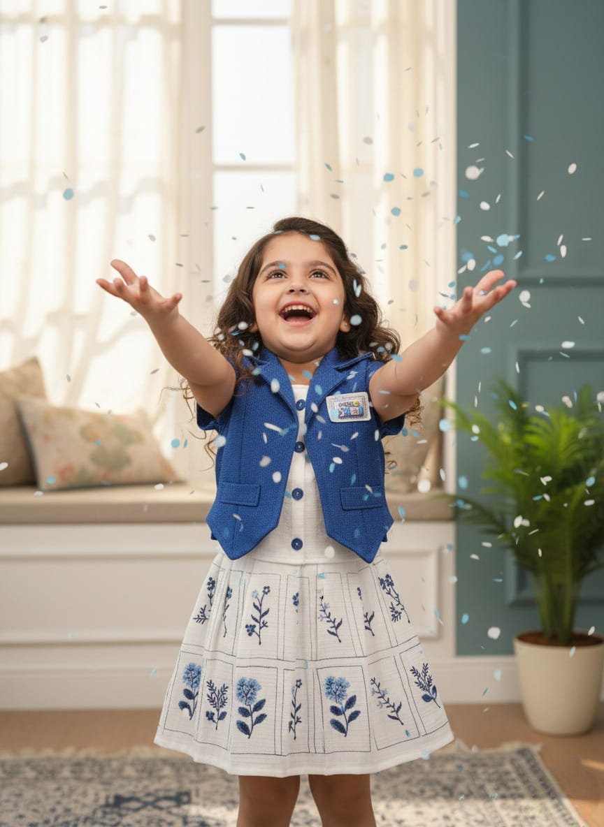 Girls Ethnic Floral Two-Piece Suit