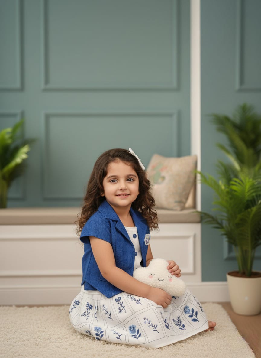 Girls Ethnic Floral Two-Piece Suit