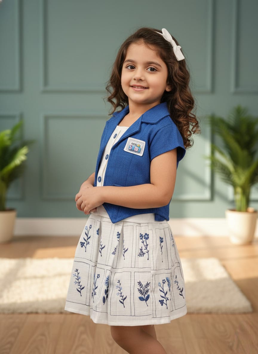 Girls Ethnic Floral Two-Piece Suit