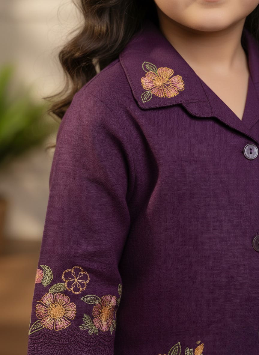 Purple Embroidered Casual Two-Piece