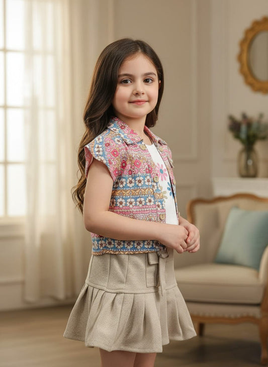 Chic Floral Vest Skirt Set