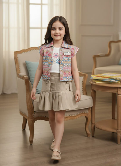 Chic Floral Vest Skirt Set